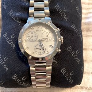 Bulova Women's Quartz Chronograph Diamond Accents 30mm Watch 96R202
